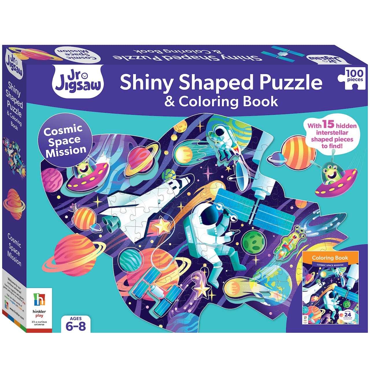 Hinkler Jr. Jigsaw Cosmic Space Mission Shiny Shaped 100 Piece Puzzle & Coloring Book
